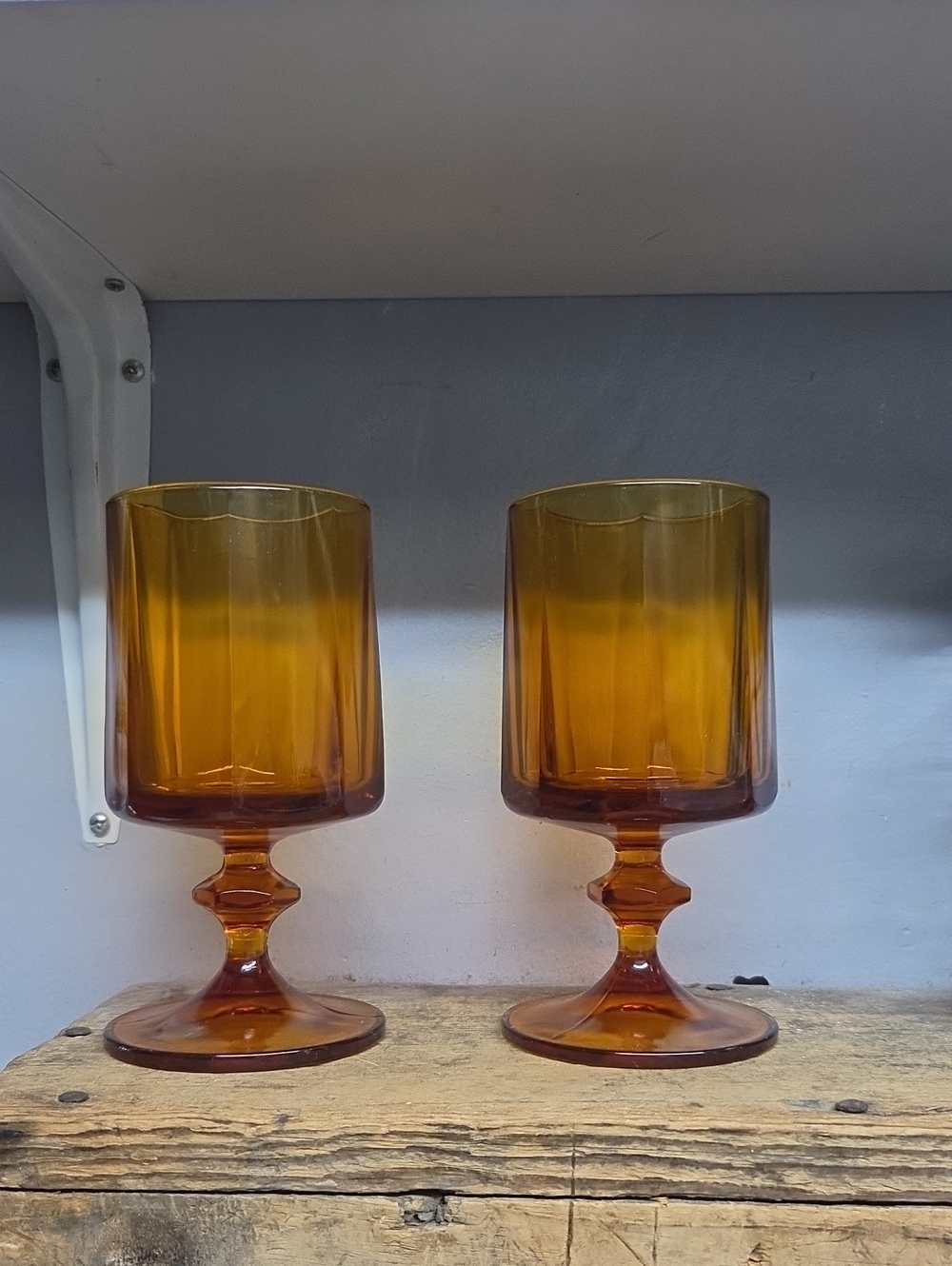 Vintage MCM Colony Indiana Glass Amber Nouveau Goblets - Set of 2